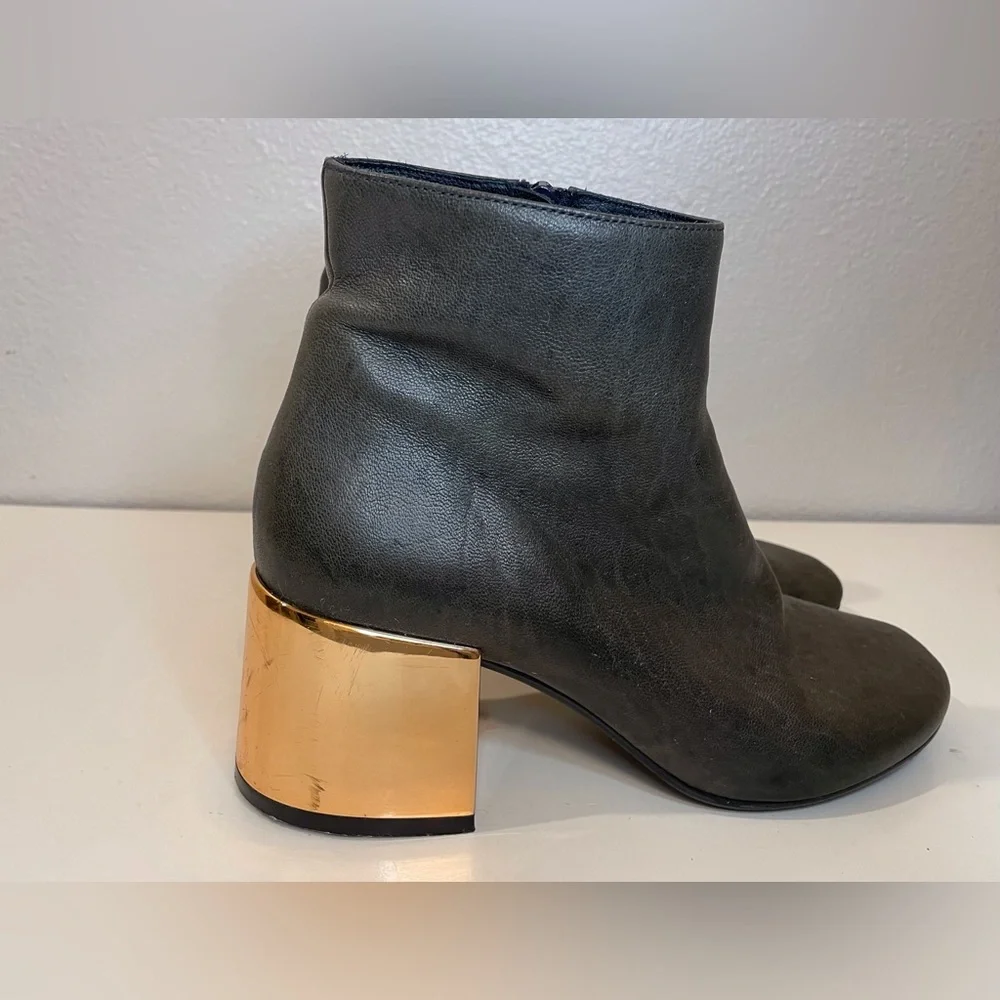 MM6 Maison Martin Margiela Women’s Gray Ankle Block Gold Heel Boots Size 6.5(37)